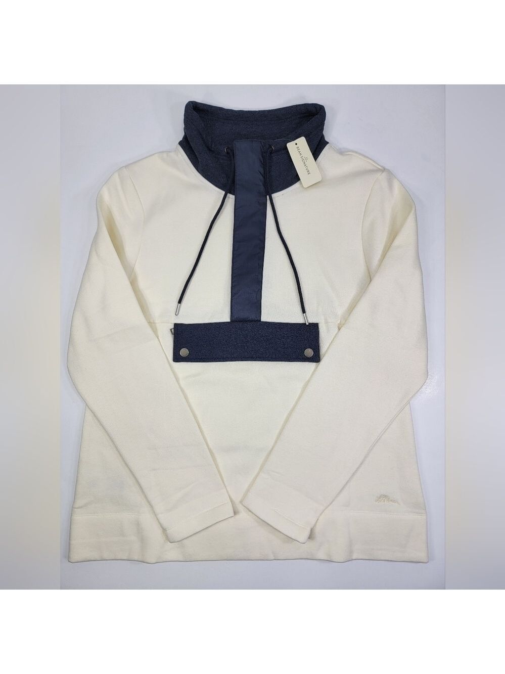 LL Bean Signature Sailcloth Blue Colorblock Anorak Pullover Sweatshirt Medium